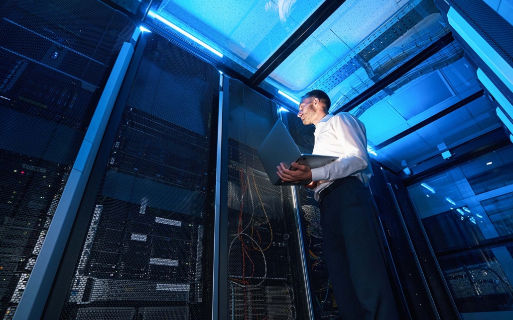 Network worker looking at server